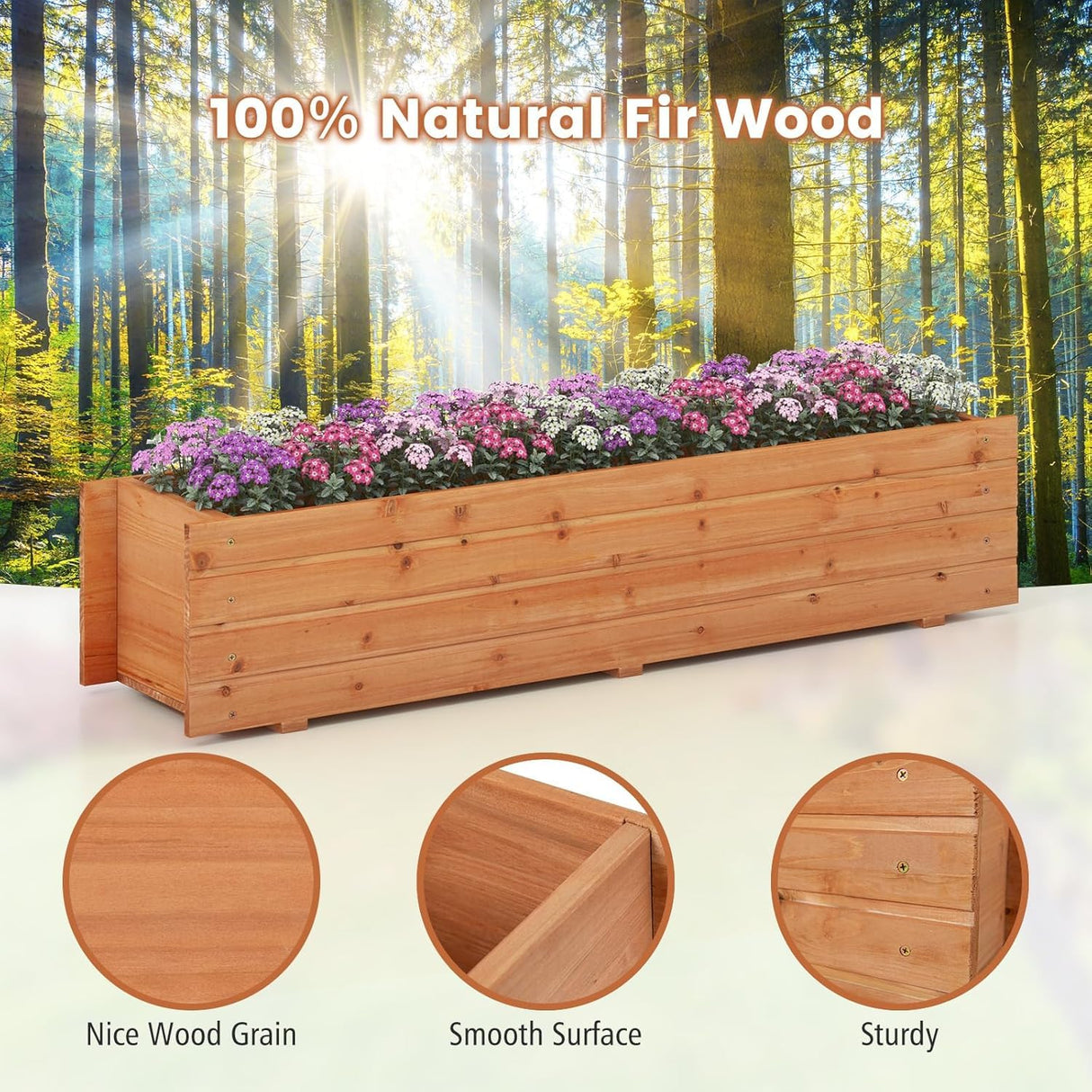 LDAILY Raised Garden Bed, 44" x 11" x 10" Wooden Planter Boxes with Removable Bottom & 2 Drainage Holes, Rectangle Flower Bed Outdoor, Wood Raised Beds for Garden Vegetable Herb LDAILY