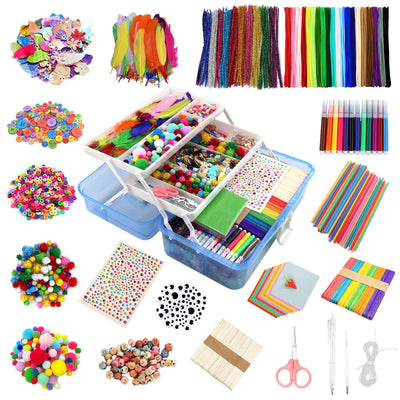 ESUOHYM 3000PCS DIY Arts and Crafts Supplies Kit with Craft Box for Kids Colorful Thick Pipe Cleaners Craft Toy Kit for DIY Home School Party Crafting Box for Girls Boys Age 4+