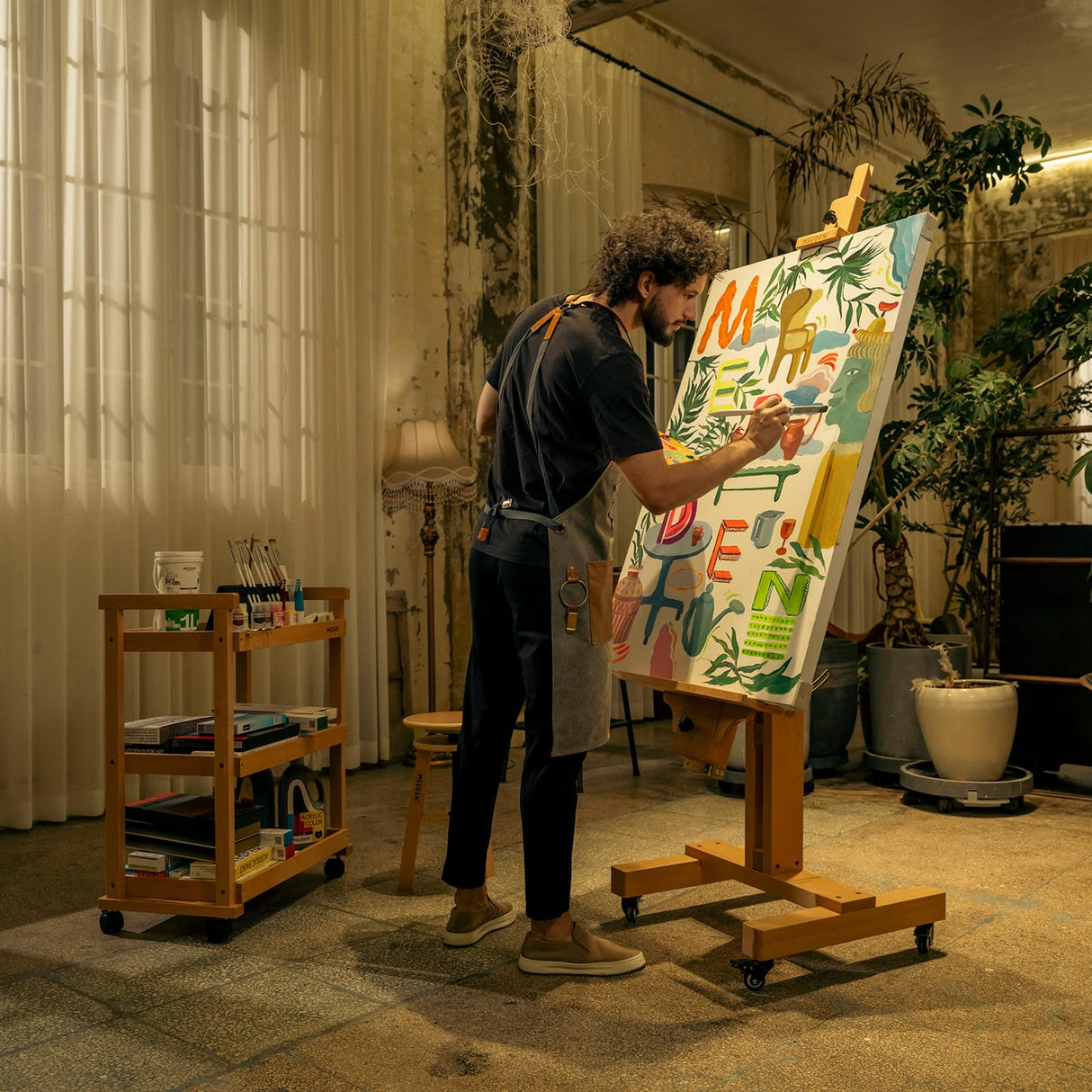 MEEDEN Extra Large Art Easel, Artist Painting Easel, Solid Beech Wood Easel, Heavy Duty Floor Easel, Studio Easel for Adults, Holds Canvas Art up to 71" MEEDEN