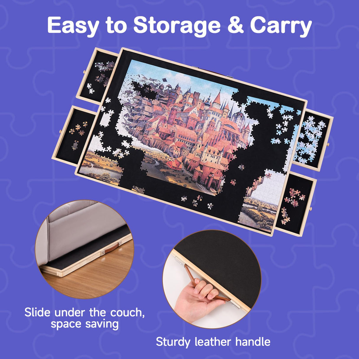 1500 Pieces Rotating Puzzle Board with Tilting and Cover, 36.2’x25.2’ Portable Wooden Jigsaw Puzzle Table with Lazy Susan and Drawers for Adults, Gift for Mom, Family, Friend Miereirl