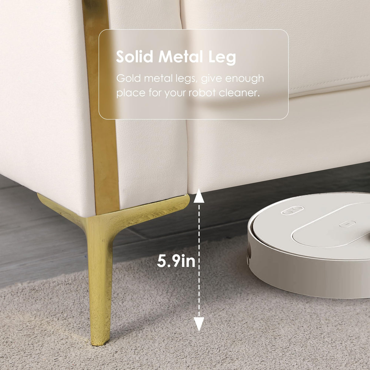 FOTOSOK 78'' Sofa, Modern White Couches for Living Room with 2 Throw Pillows, Comfy Faux Leather Sofa 3 Seater Sofa with Gold Metal Legs, Cloud Sofa Couch Deep Seat Sofas (Cream White) FOTOSOK