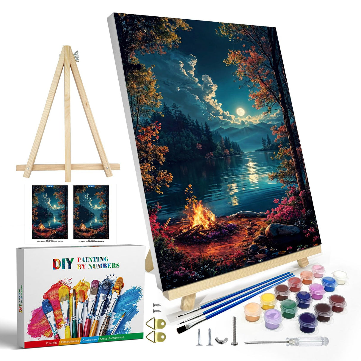 JOOZ Paint by Numbers Kit for Adults with Frame, Landscape Paint by Numbers for Adults, Moon Lake Paint by Number with Easel, DIY Acrylic Oil Painting Kit for Home Wall Decor 8 x 12 Inch JOOZ