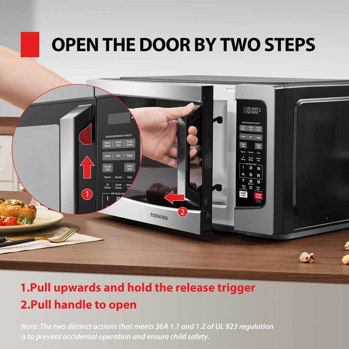 TOSHIBA EM131A5C-SS Countertop Microwave Ovens 1.2 Cu Ft, 12.4" Removable Turntable Smart Humidity Sensor 12 Auto Menus Mute Function ECO Mode Easy Clean Interior, 1100W, Silver TOSHIBA