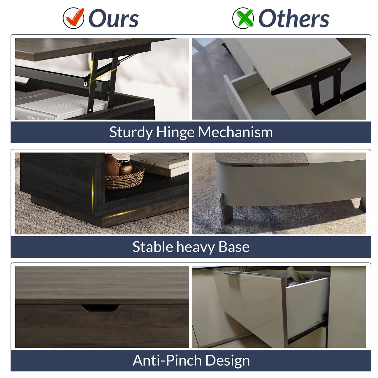 BELLEZE Coffee Table, Lift Top Coffee Table with Hidden Compartment and Open Storage Shelf, Central Table for Living Room, Home Office - Brown BELLEZE