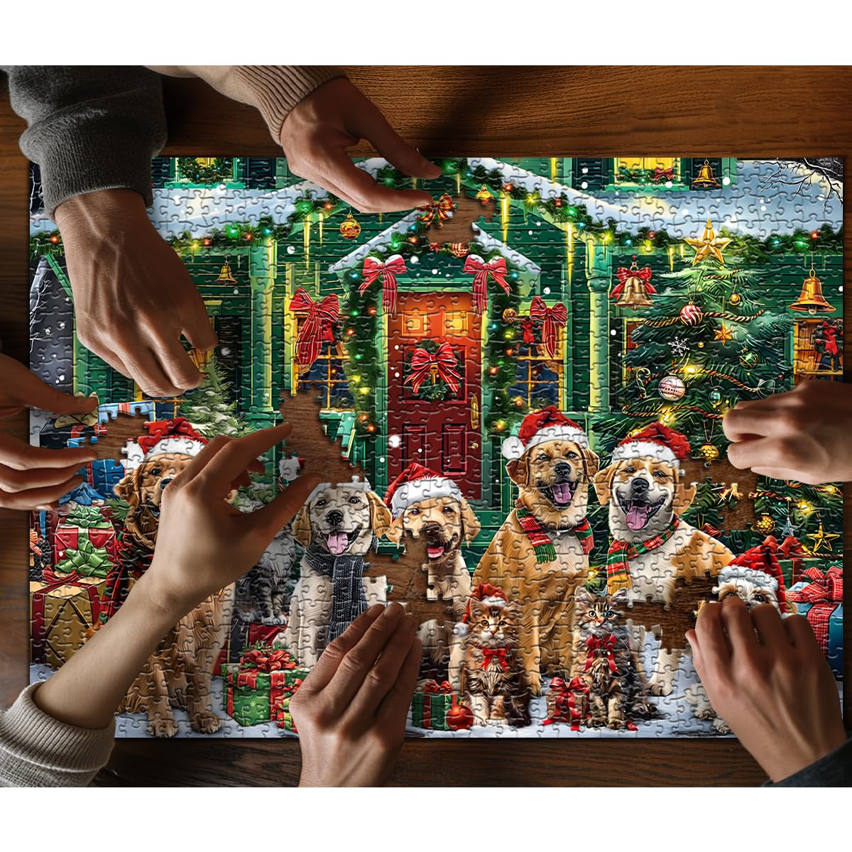 PICKFORU Christmas Puzzles 1000 Pieces, Dog Puppy Puzzle for Adults, Cat Jigsaw Puzzles Winter Holiday, Animal Challenging Puzzles for Adults PICKFORU