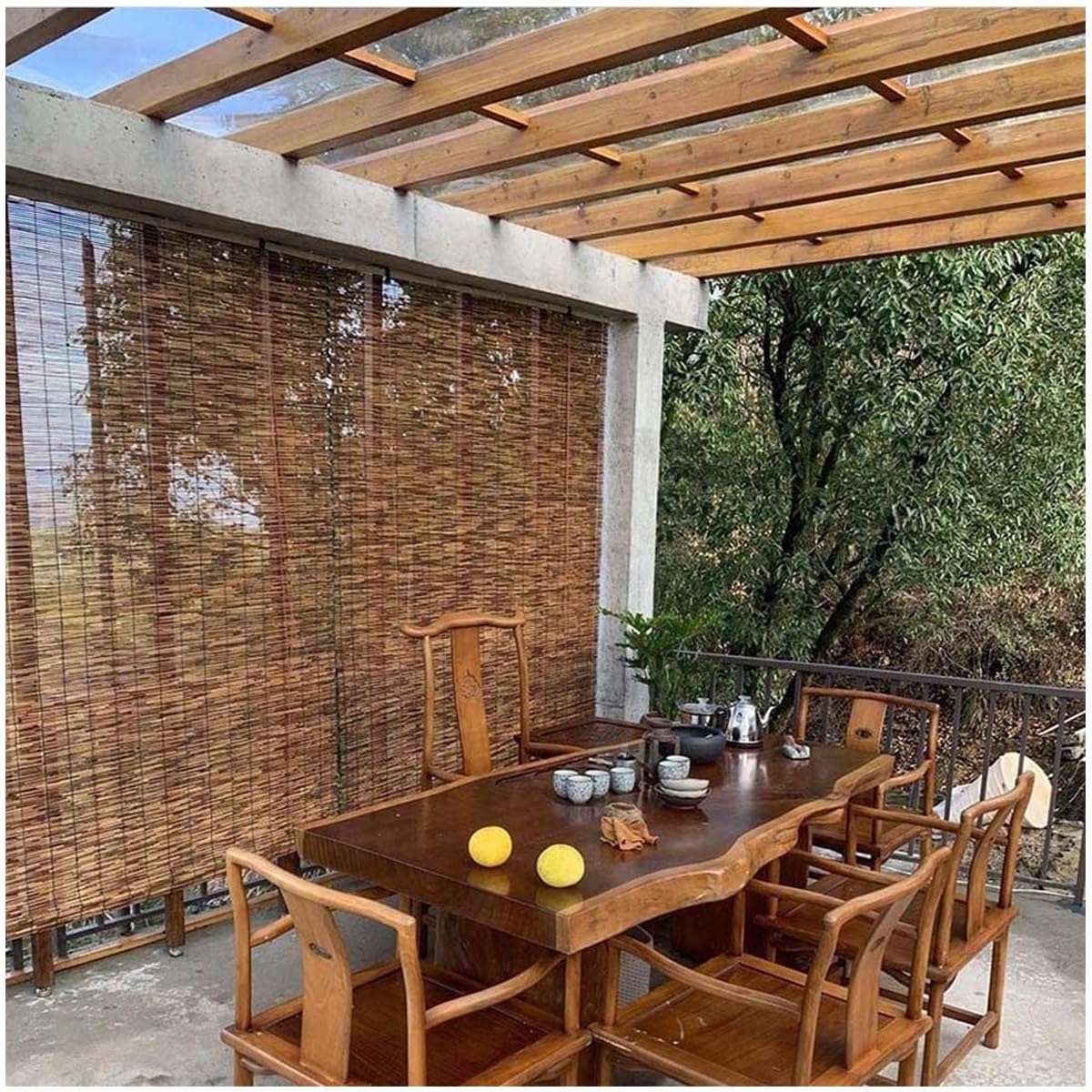 Cordless Bamboo Blackout Blinds for 20-75in Wide Windows Shades, 48-84in Length, Outdoor Bamboo Roller Blinds for Porch or Patio Sun Shades Privacy Protection Roll Up Shades(31x64in(WxH)) ZFSYMGYL