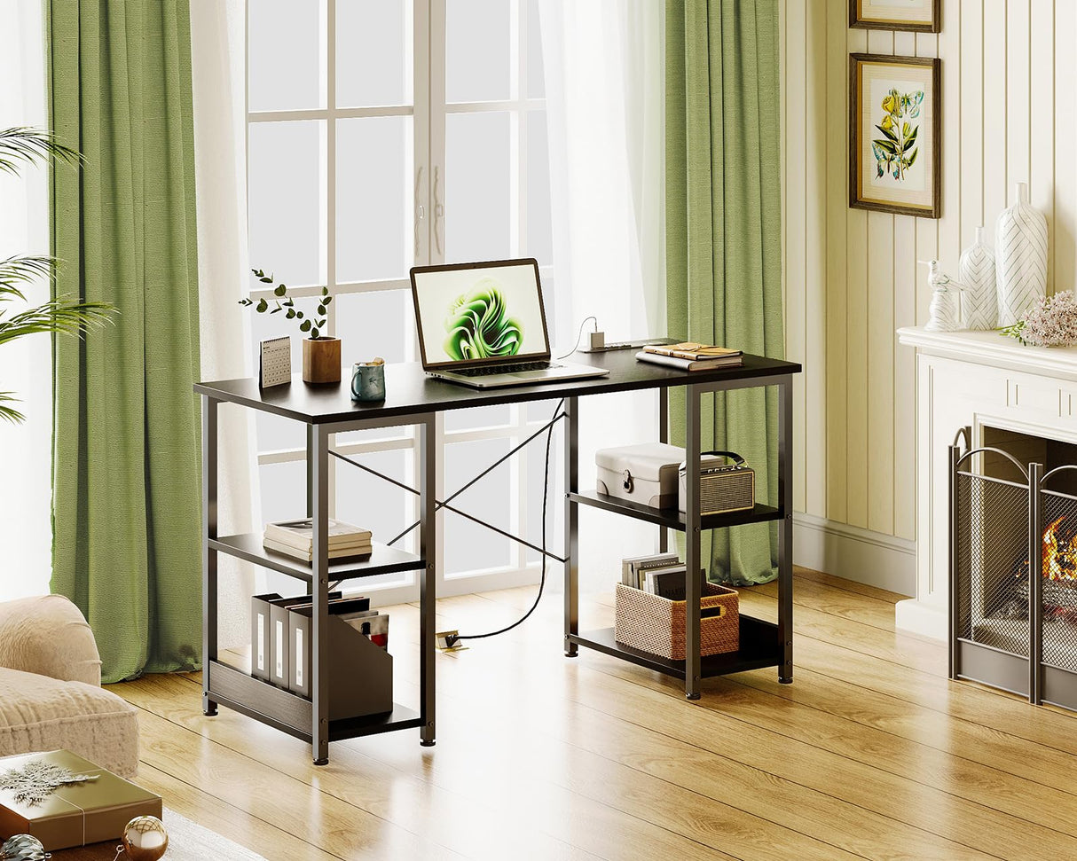 AODK 40 Inch Small Computer Desk with Power Outlets & USB Charging Port, Modern Simple Style Desk for Small Spaces Home Office, Study Student Writing Desk, Kids Desk, Black AODK