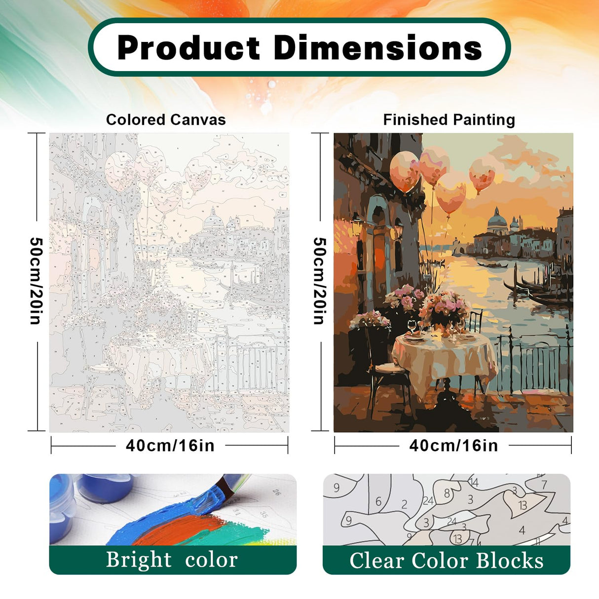 2 Pack Paint by Numbers Kit for Adults Beginner, Sunset Venice Adult Paint by Number Kits on Canvas, DIY Landscape Acrylic Number Painting for Adults for Home Wall Decor Gift 16x20 Inch Possoco