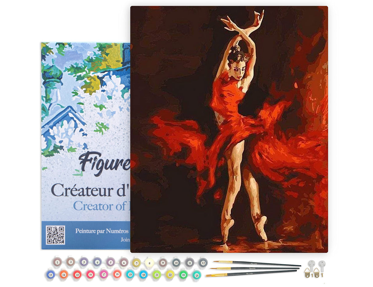 Figured'Art Paint by Numbers Kit for Adults with Frame Magical Red Dancer 16"x20" - Craft Art Painting DIY Kit Canvas Already Stretched on a Wooden Frame Figured'Art