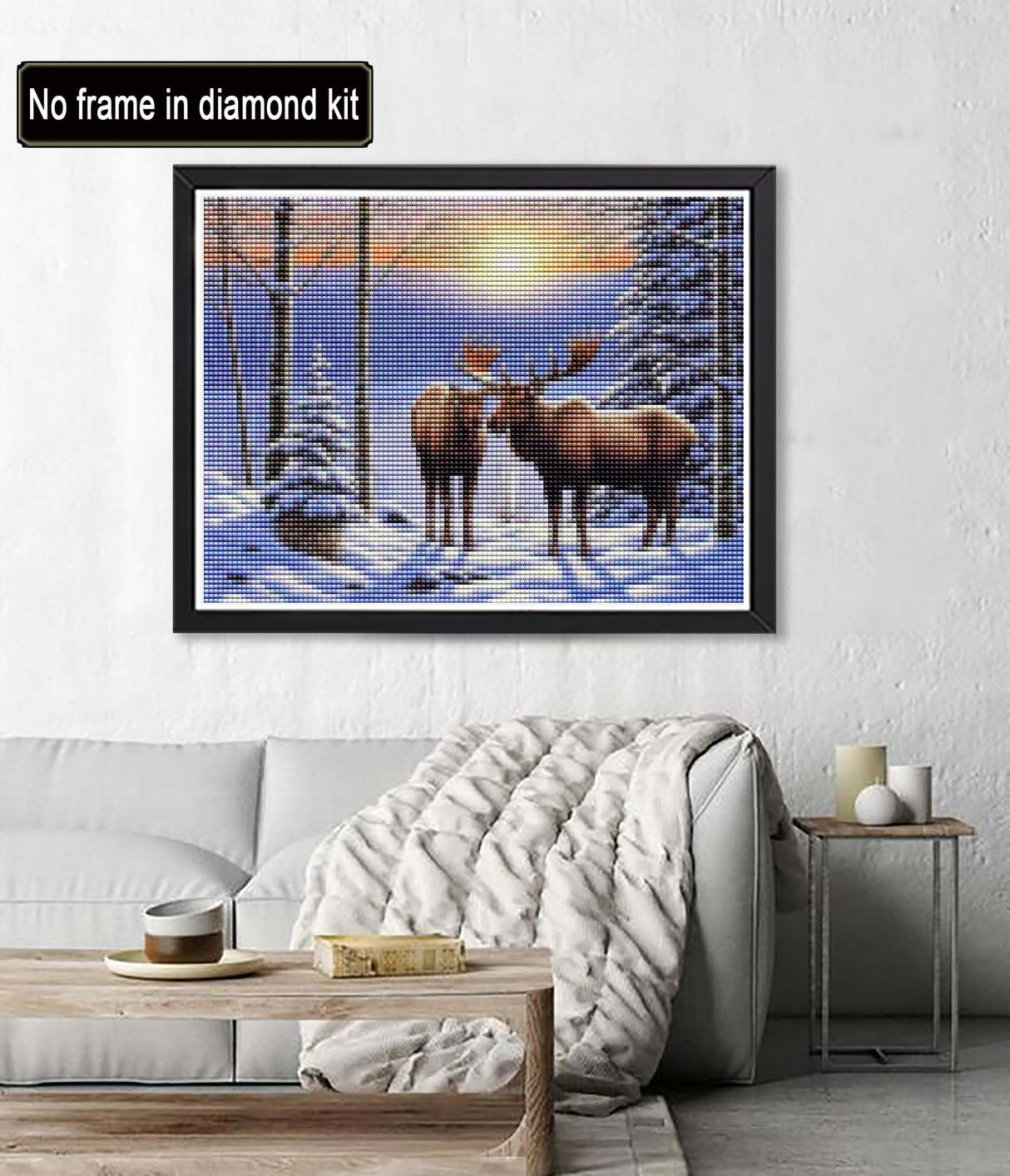 Diymood DIY 5D Diamond Painting by Number Kits, Diamond Painting Moose Winter Forest Paint with Diamonds Arts for Adults Full Drill Canvas Picture for Home Wall Decor 40x50cm(16x20inch) Diymood