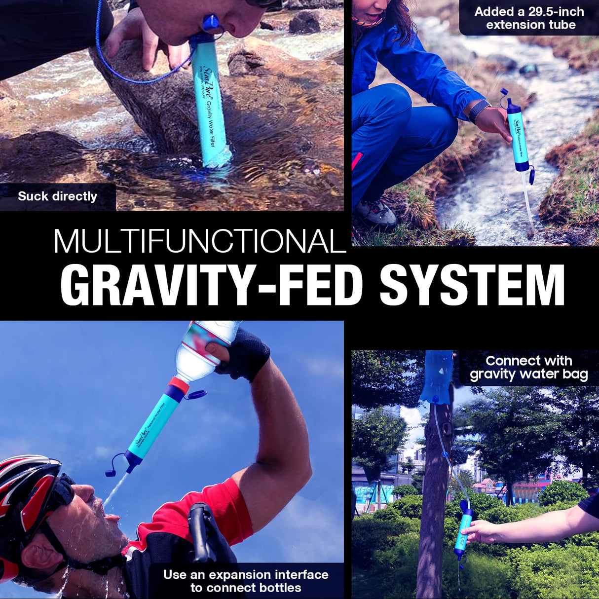 SimPure Gravity Water Filter, Portable Gravity-Fed Water Purifier with 3L Gravity Bag, Tree Strap, BPA Free Survival Gear and Equipment for Camping Hiking Emergency Preparedness SimPure