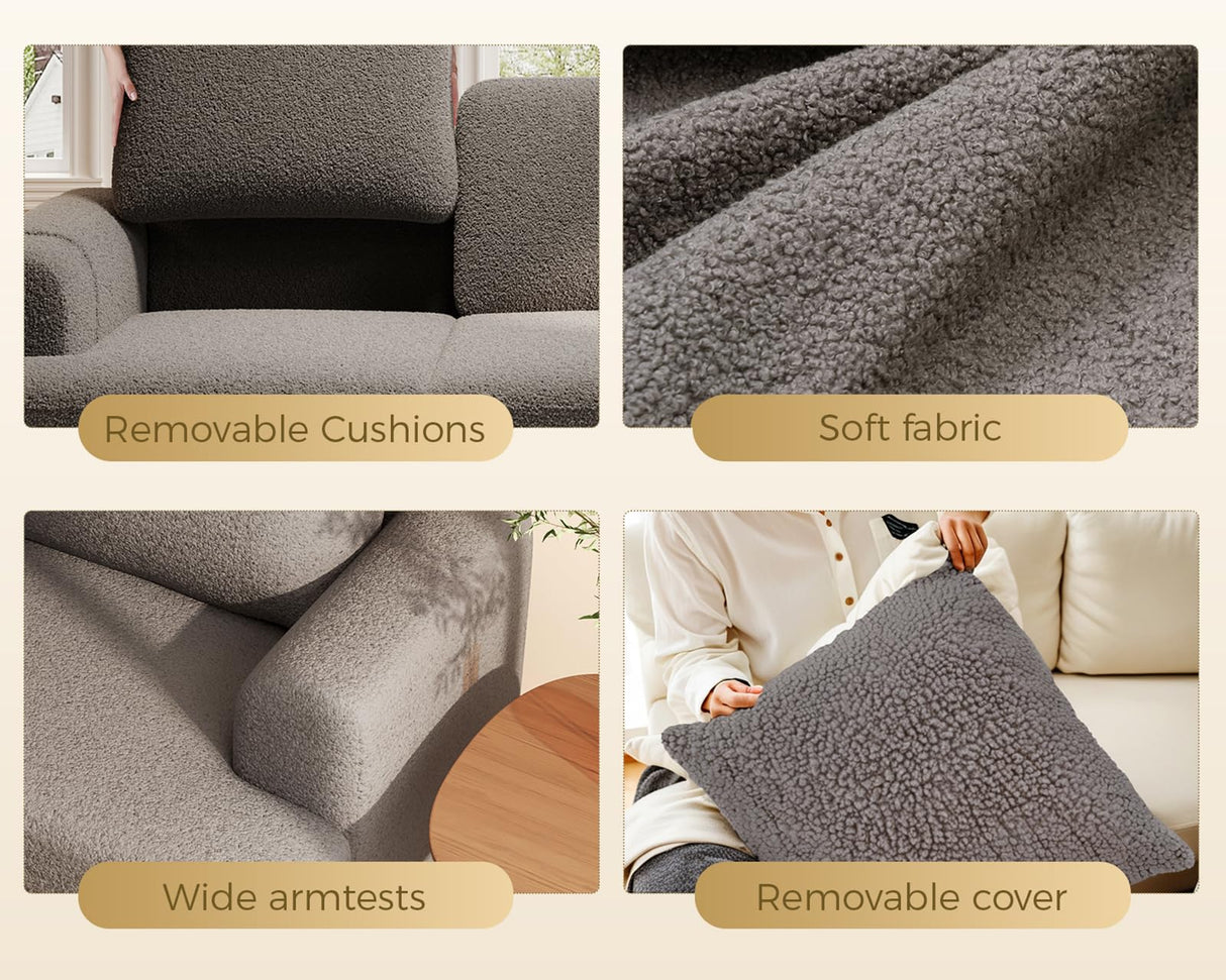 KKL 89 Inches Loveseat Sofa, Comfy Cloud Couch with Deep Seats, 3 Seater Couches for Living Room, Bouclé Fabric, Wood Frame, Easy Assembly, Grey KKL