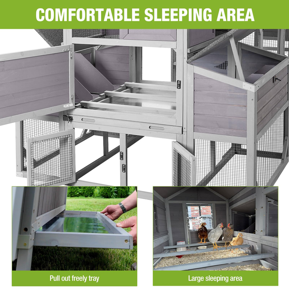 GUTINNEEN Chicken Coop with Run for 8-10 Chickens Extra Large Hen House Poultry Cage Outdoor with Nesting Box GUTINNEEN