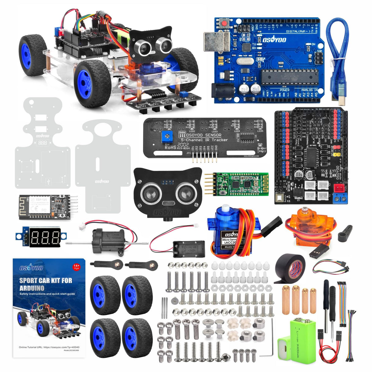 OSOYOO Robot Rc Smart Car DIY Kit to Build for Adults Teens with Servo Power Steering Motor, WiFi, Bluetooth, Code Programmable Compatible with Arduino OSOYOO