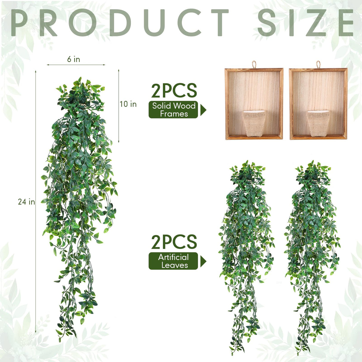 Briwooody 2 Pack Artificial Hanging Plants with Wooden Frames Fake Hanging Mandala Leaves Greenery Plants Mandala Vine for Wall Living Room Decor Bathroom Shelf Home Indoor Briwooody