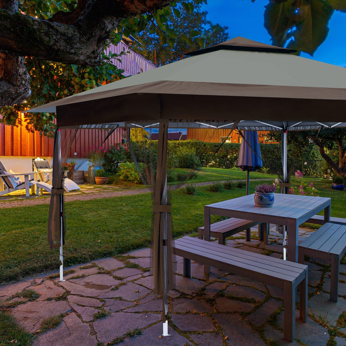 OUTFINE 12'x12' Gazebo Outdoor Pop up Canopy Tent with Curtains and Shelter for Patio, Party & Backyard (Khaki) OUTFINE
