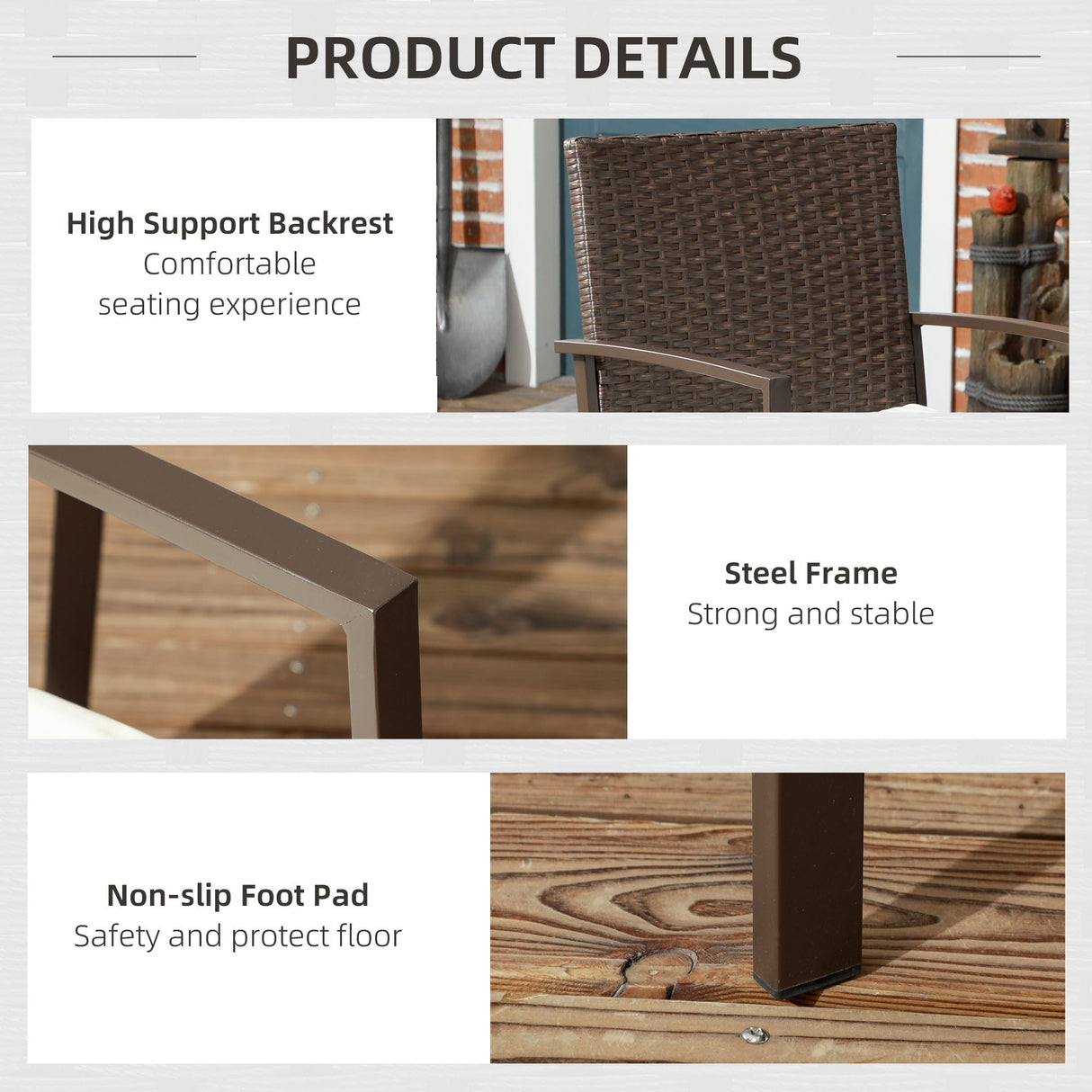 Outsunny 2 Piece PE Rattan Outdoor Dining Chairs with Cushion, Patio Wicker Dining Chair Set with Backrest, Armrests for Patio, Deck, Garden, Cream White Outsunny