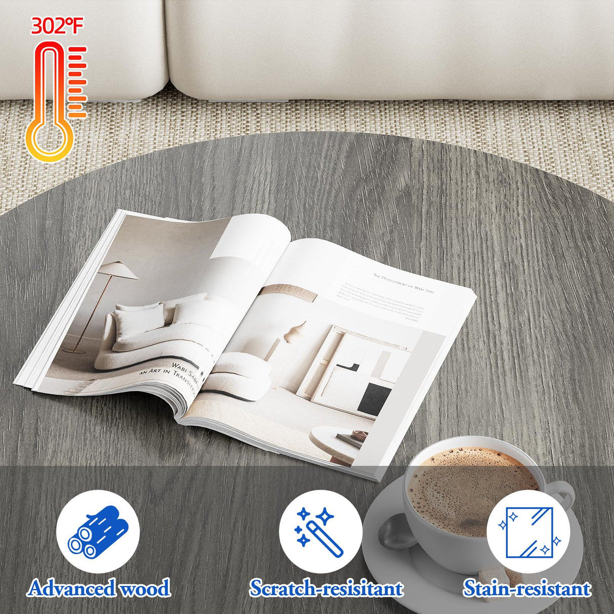 VILAWLENCE Nesting Coffee Table Set of 2, Modern Round Side Table End Tables for Living Room Bedroom Balcony,Grey Wooden Stacking Accent Coffee Tables with Metal Frame VILAWLENCE