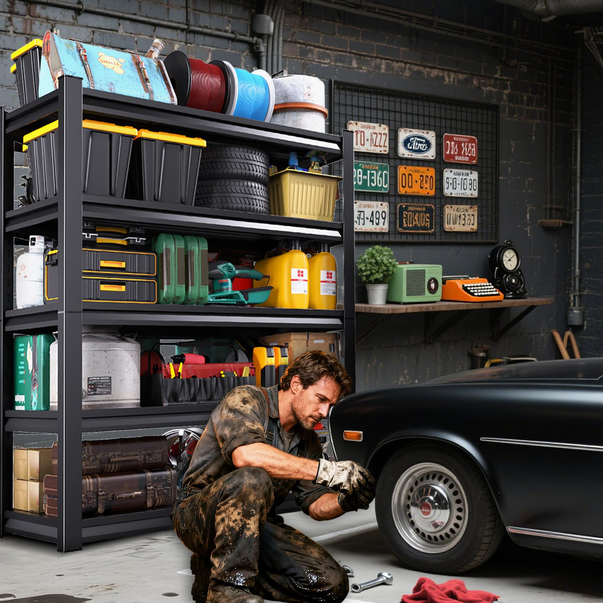 RPGHJJ 72" H Garage Shelving Units Garage Storage Shelves 5T Metal Shelf Heavy Duty Shelving Unit Adjutable Industrial Utility Shelf Storage Rack for Warehouse, Basement,72" H*36" W*16" D RPGHJJ