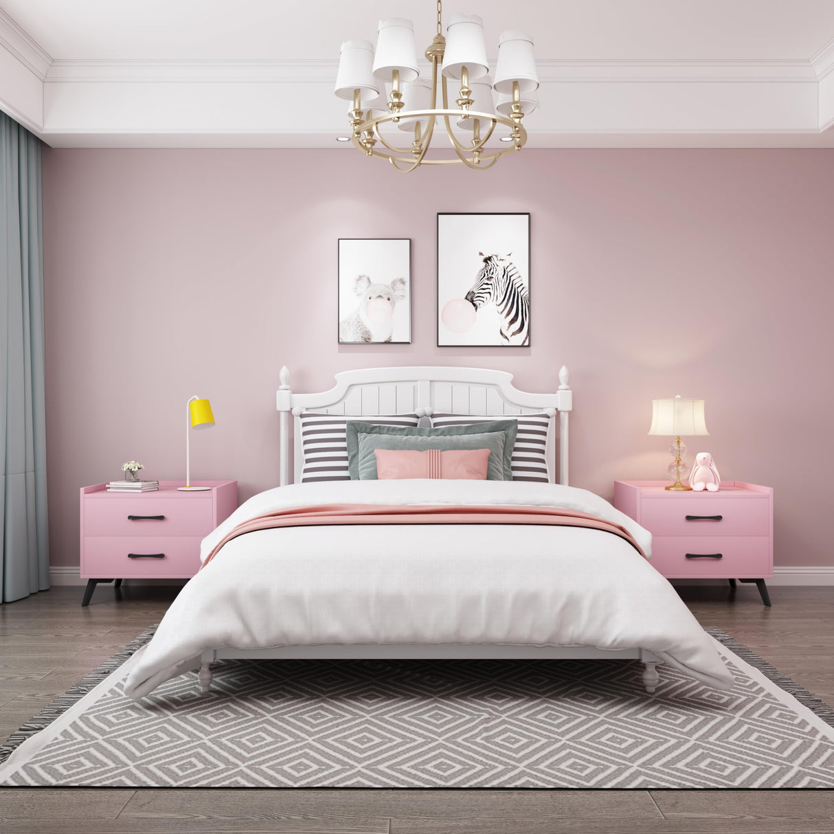 Youmumeub Nightstand with 2 Drawers: Pink Besides - Table for Bedroom Modern End Table for Bedroom Small Caninet with Solid Metal Legs Youmumeub