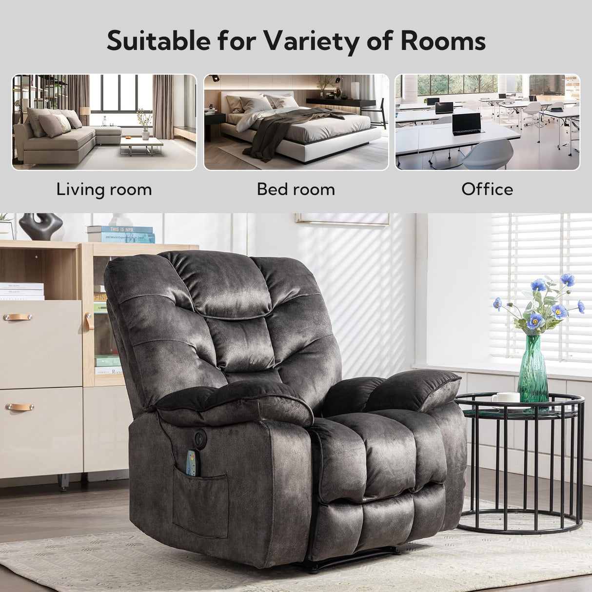 HAOMARKETS Oversized Power Recliner Chair with Massage and Heat, 41" Wide Electric Reclining Chairs with USB Port, Breathable Fabric Overstuffed Reclining Sofa for Living Room Bedroom HAOMARKETS