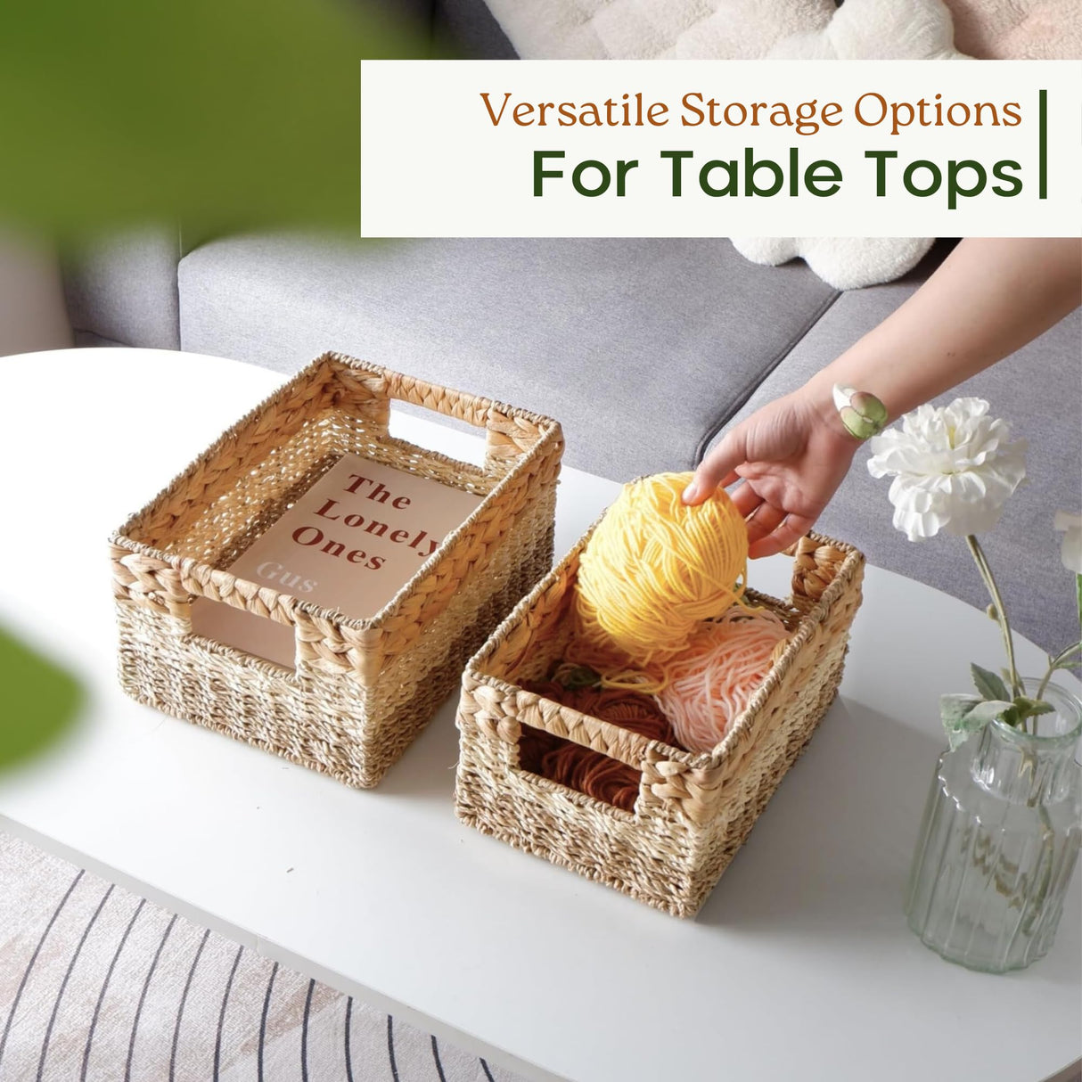 CHI AN HOME Wicker Storage Baskets, Set of 3 Water Hyacinth Storage Baskets For Organizing, Storage Bins Container for Shelves, Woven Pantry Baskets, 3-Pack, Natural, Built-in Carry Handles Chi An Home