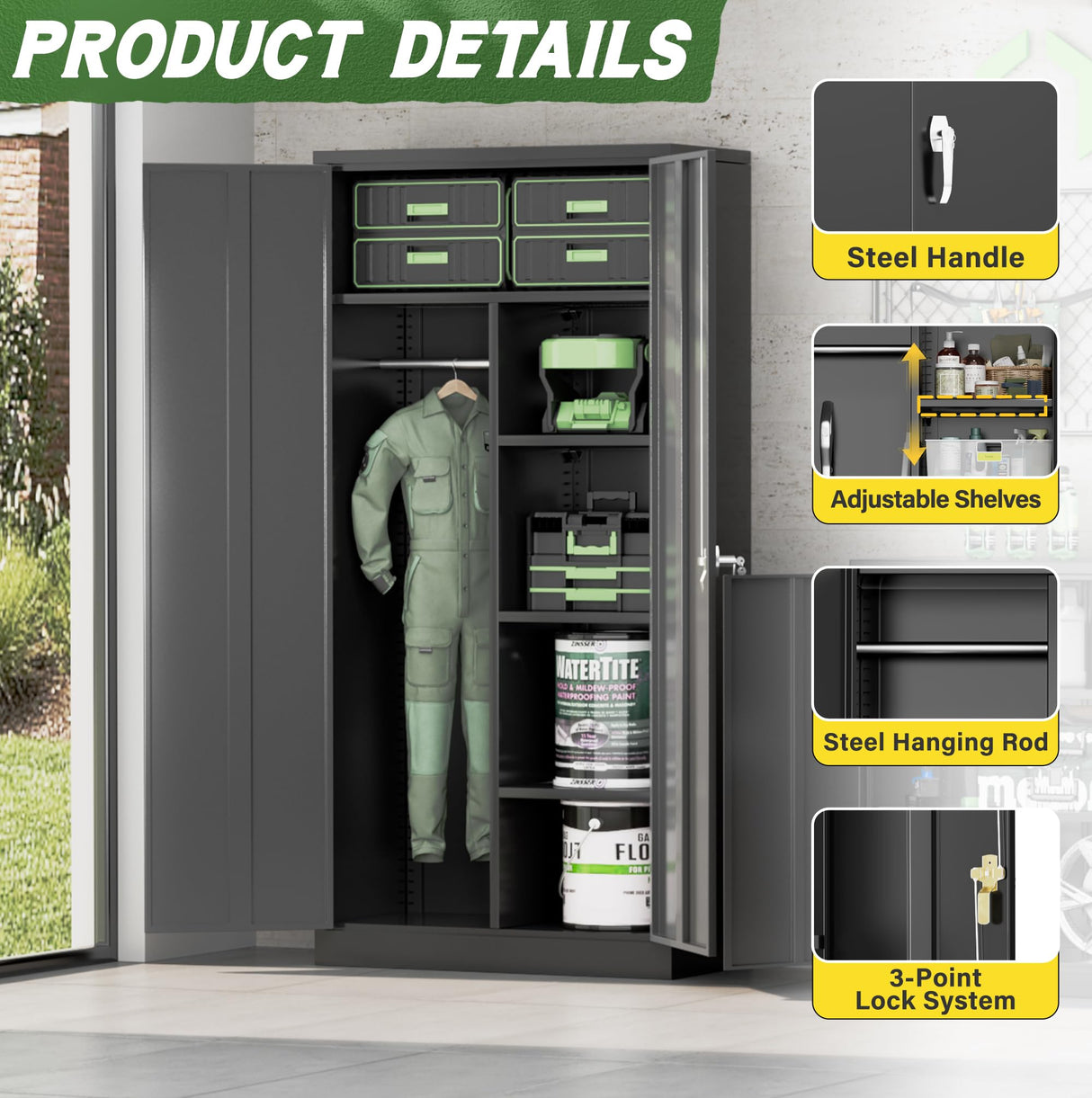 Greenvelly Metal Wardrobe Closet with Doors and Shelves,72" Black Armoire Wardrobe Closet for Hanging Clothes for Office, Home, School, Employee,Gym Greenvelly