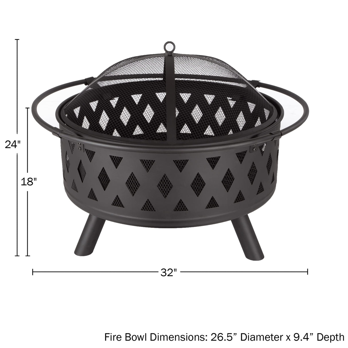 Fire Pit - 32-Inch Outdoor Wood Burning Firepit with Screen, Poker, and Cover - Outdoor Fire Pits for Backyard, Deck, or Patio by Pure Garden (Black) Pure Garden