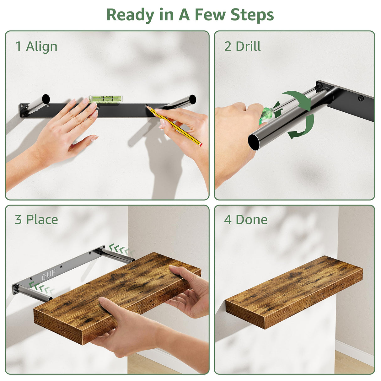 KLUVIS Bathroom Shelves Over Toilet - Floating Shelf for Wall Above Toilet Towels Holder Small Farmhouse Decor Shelves (15.7 inch, Set of 3, Rustic Brown) KLUVIS