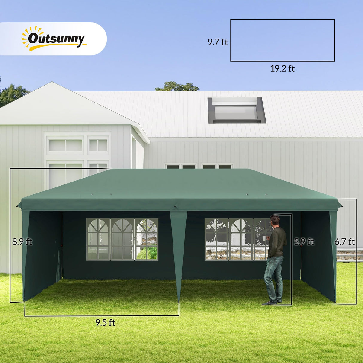 Outsunny 10' x 20' Pop Up Canopy Tent with 4 Sidewalls, Heavy Duty Tents for Parties, Outdoor Instant Gazebo with Carrying Bag for Garden, Patio, Green Outsunny