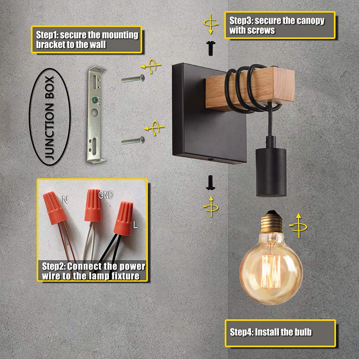 Lightess Black Wall Sconces Dimmable, Edison Wall Light with ON/Off Dimmer Switch, 1-Light Industrial Farmhouse Wall Lamp for Barn Kitchen, Living Room, LG9928784 Lightess