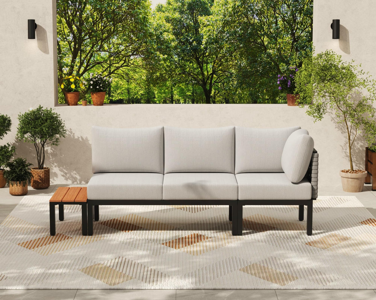 PIZZELLO 4 Piece Patio Conversation Set, Outdoor Sectional Furniture with Loveseat, Single Chair, and Coffee Table, for Porch, Deck, 6" Washable Cushions, Beige PIZZELLO