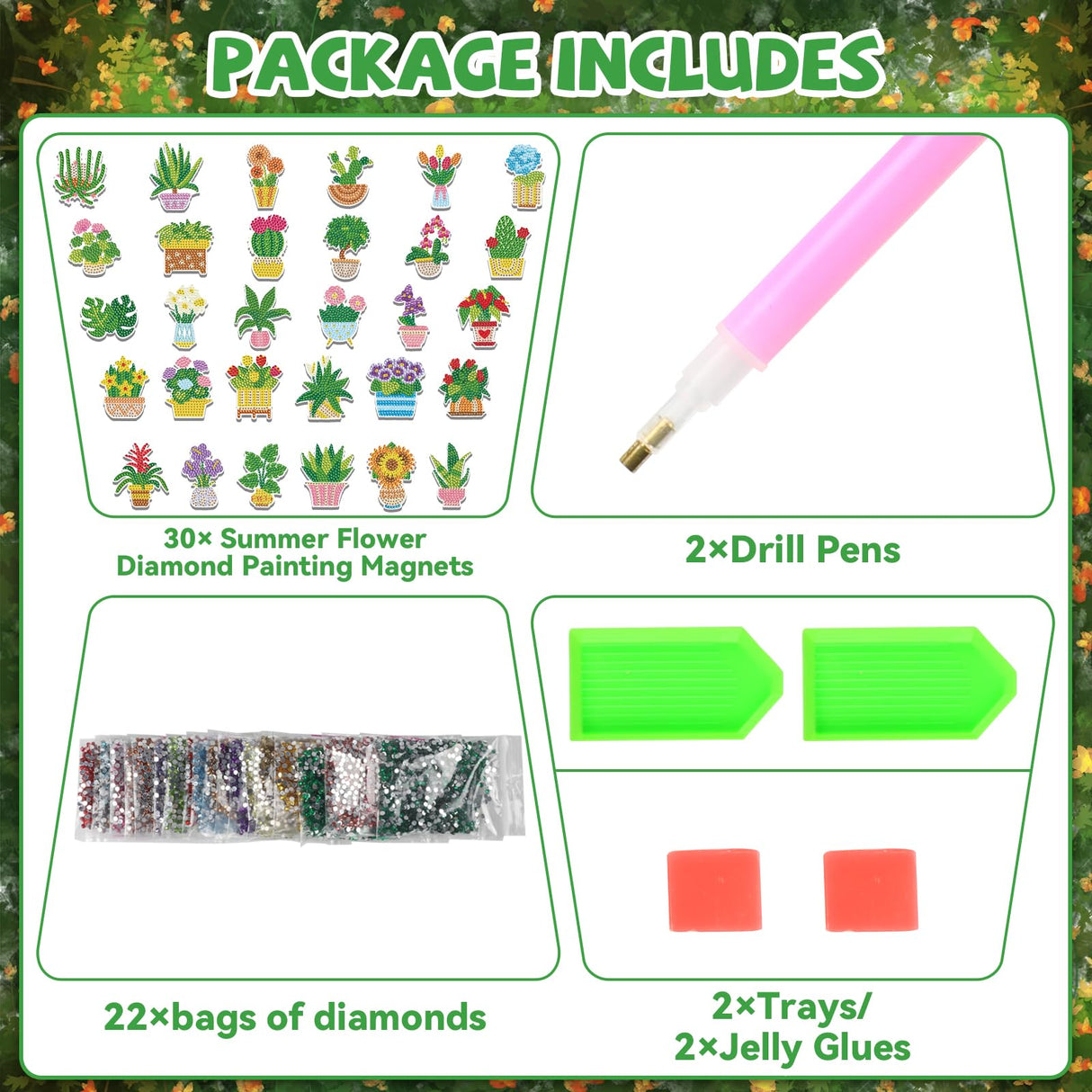 chiazllta 30 Pcs Summer Diamond Painting Magnets Flower Arts Crafts Kit Flower Refrigerator Magnetic Sticker Diamond Fridge Magnet for Adults DIY Home Decoration chiazllta