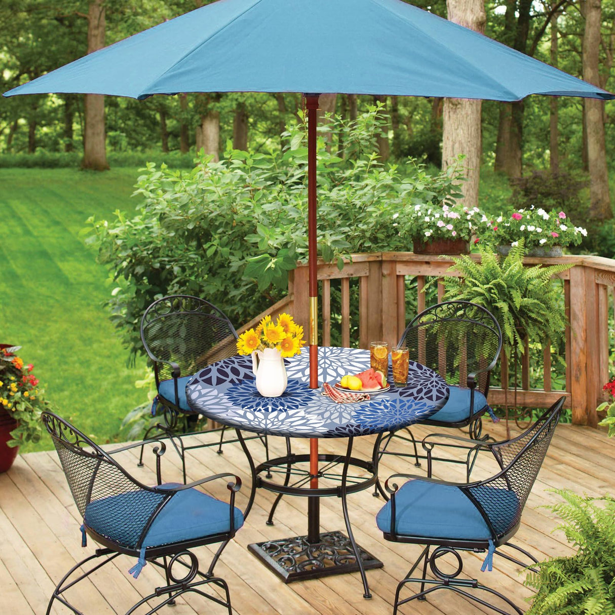 Asxhif Outdoor Picnic Fitted Tablecloth with a Hole and Zipper,Waterproof Patio Table Covers,Elastic Camping Zippered Tablecloth for Picnic, Camping, Dinner,Fit 36"-44"(Round Flower) Asxhif