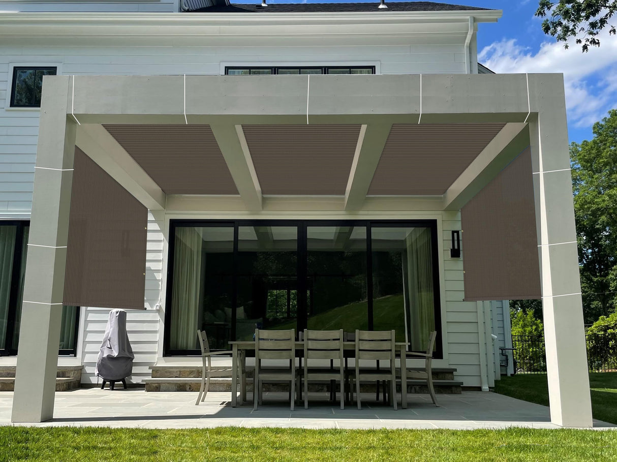 Windscreen4less 10’ x 16’ Universal Replacement Shade Cover Canopy for Pergola Patio Porch Privacy Shade Screen Panel with Grommets on 2 Sides Includes Weighted Rods Breathable UV Block Brown Windscreen4less