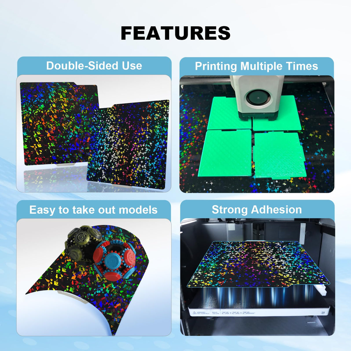 IdeaFormer Textured PEY PEF Build Plate for Bambu Lab X1/X1C/X1E/P1P/P1S/A1, Flexible Galaxy PEY+Rainbow Confetti PEF Spring Steel Print Bed 257x257mm for Bambu 3D Printers Platforms IdeaFormer IR3