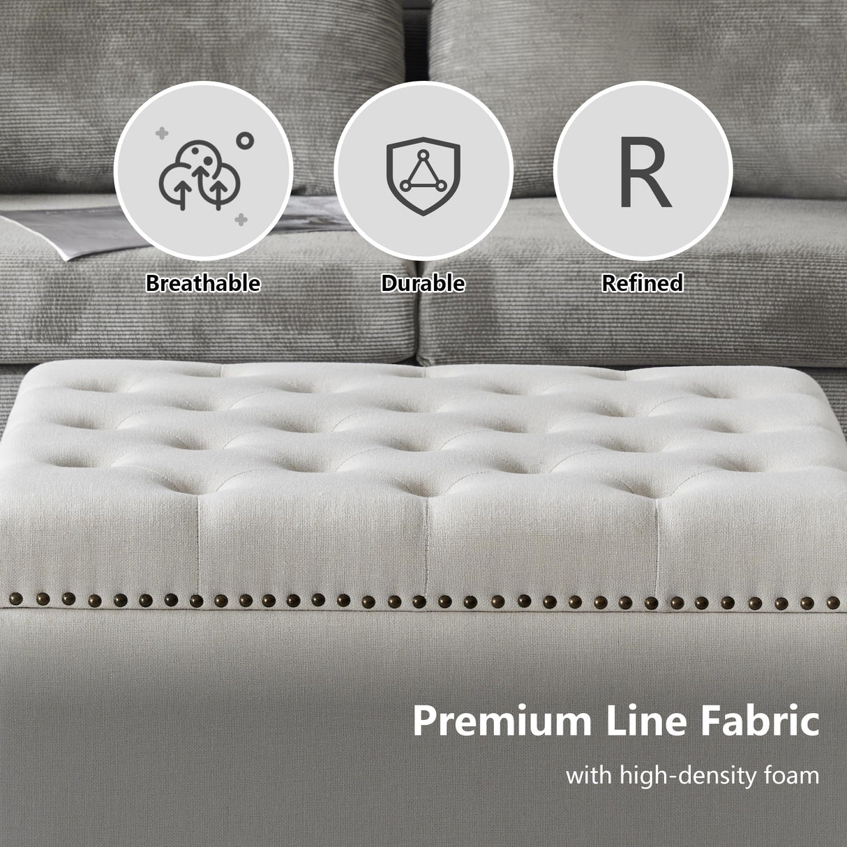 Polarisys Square Storage Ottoman Bench Ottoman Coffee Table Bench Oversized Coffee Table Ottoman Bench with Storage for Living Room Polarisys