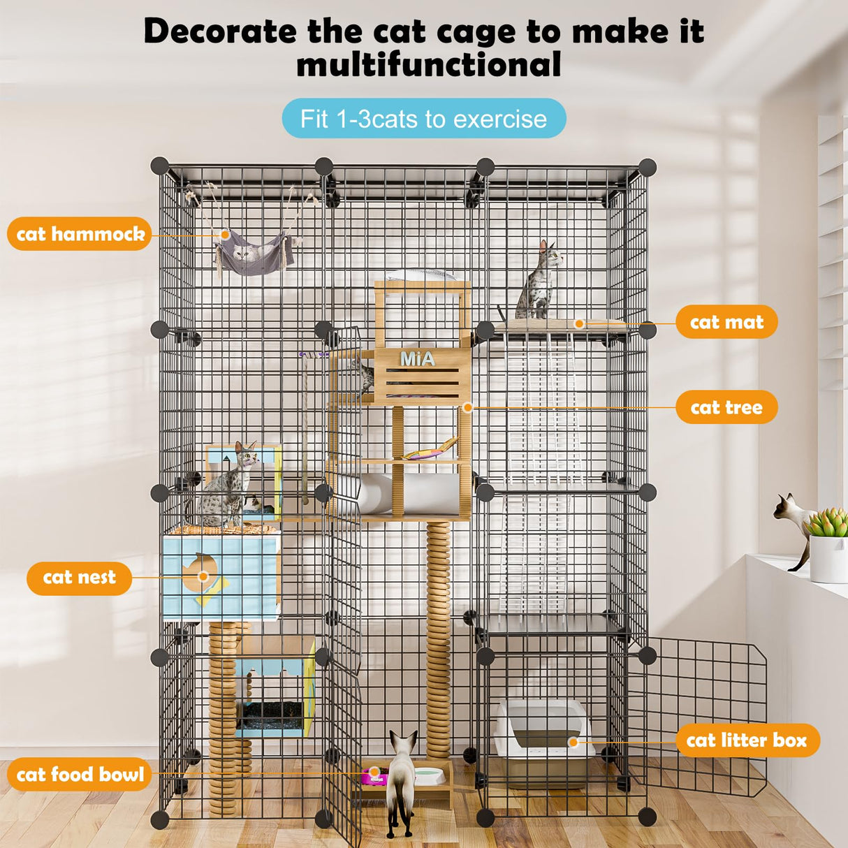 PAWING Catio Outdoor Cat Enclosure Indoor Cat Cage Outdoor Large Metal Wire Cat Playpen Kennel for 1-3 Cats 2x3x4 DIY Kitten Cage Detachable Patio Cat Crate PAWING