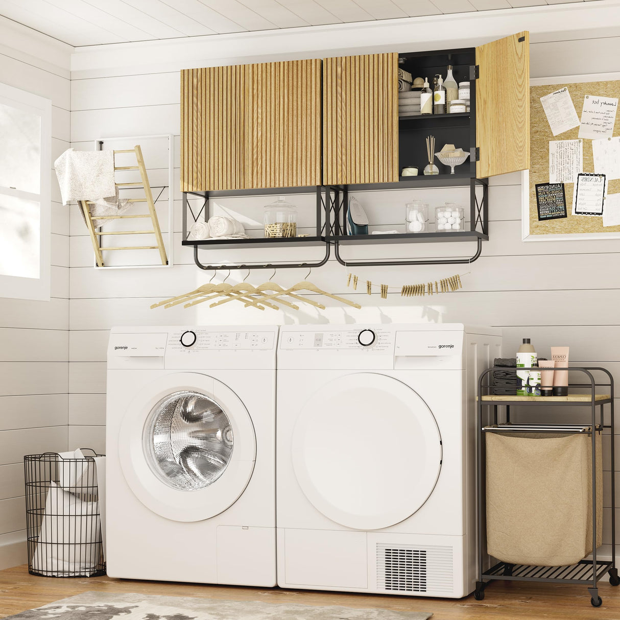 HOKYHOKY Fluted Bathroom Wall Medicine Cabinet - Hanging Bathroom Wall Mounted Cabinet with Towel Bar, Above Toilet Storage Cabinet for Bathroom Organizers and Storage, Medium Size, Black HOKYHOKY