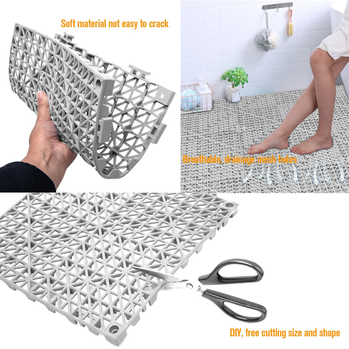 12 Pcs Drainage Mat Modular Interlocking Cushion 11.8" x 11.8" Interlocking Garage Floor Tiles Non-Slip Splicing Interlocking Rubber Floor Tiles for Drain, Deck, Pool, Outdoor/Indoor (Grey) JOHAHTANG