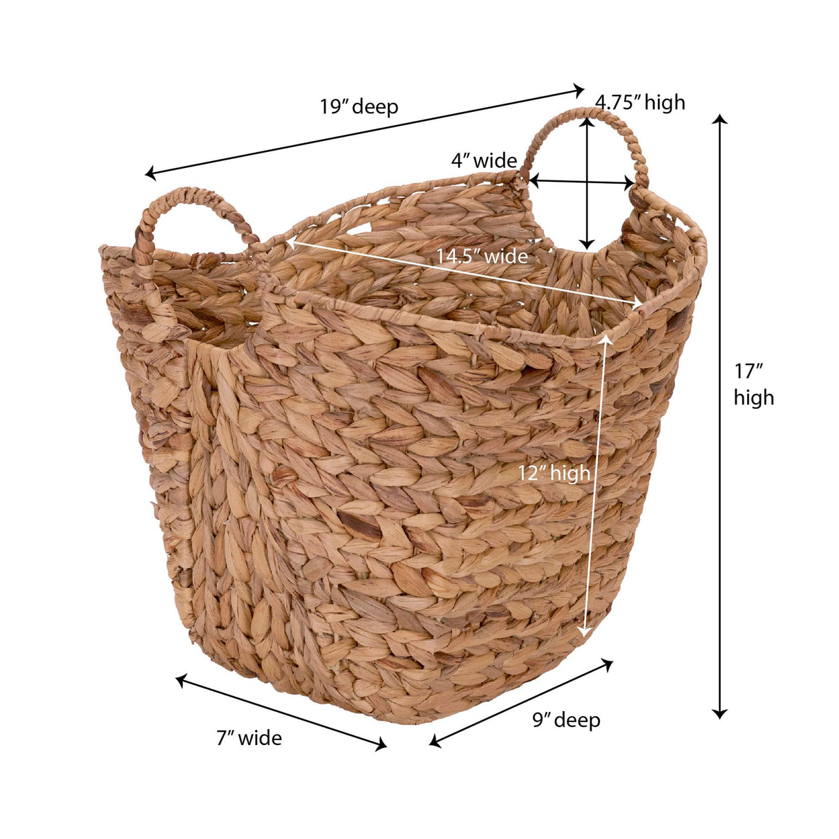 Household Essentials ML-4002 Tall Water Hyacinth Wicker Basket with Handles | Natural, Brown, Natural Household Essentials