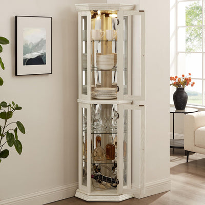 MWrouqfur 70'' Corner Curio Cabinet with Lights, White Display Cabinet with Glass Doors, Corner China Cabinets with Adjustable Tempered Glass Shelves, Gift to Wife/Friends/Mother (White)