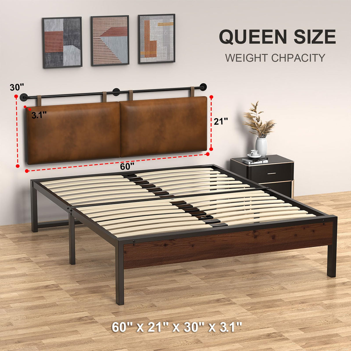 BSHOMGI Queen Headboard, Hanging Headboards with Brown Faux Leather Industrial Pipe Modern Style Multifunction Queen Headboard Only for Bed Backboard (Brown, Queen) BSHOMGI