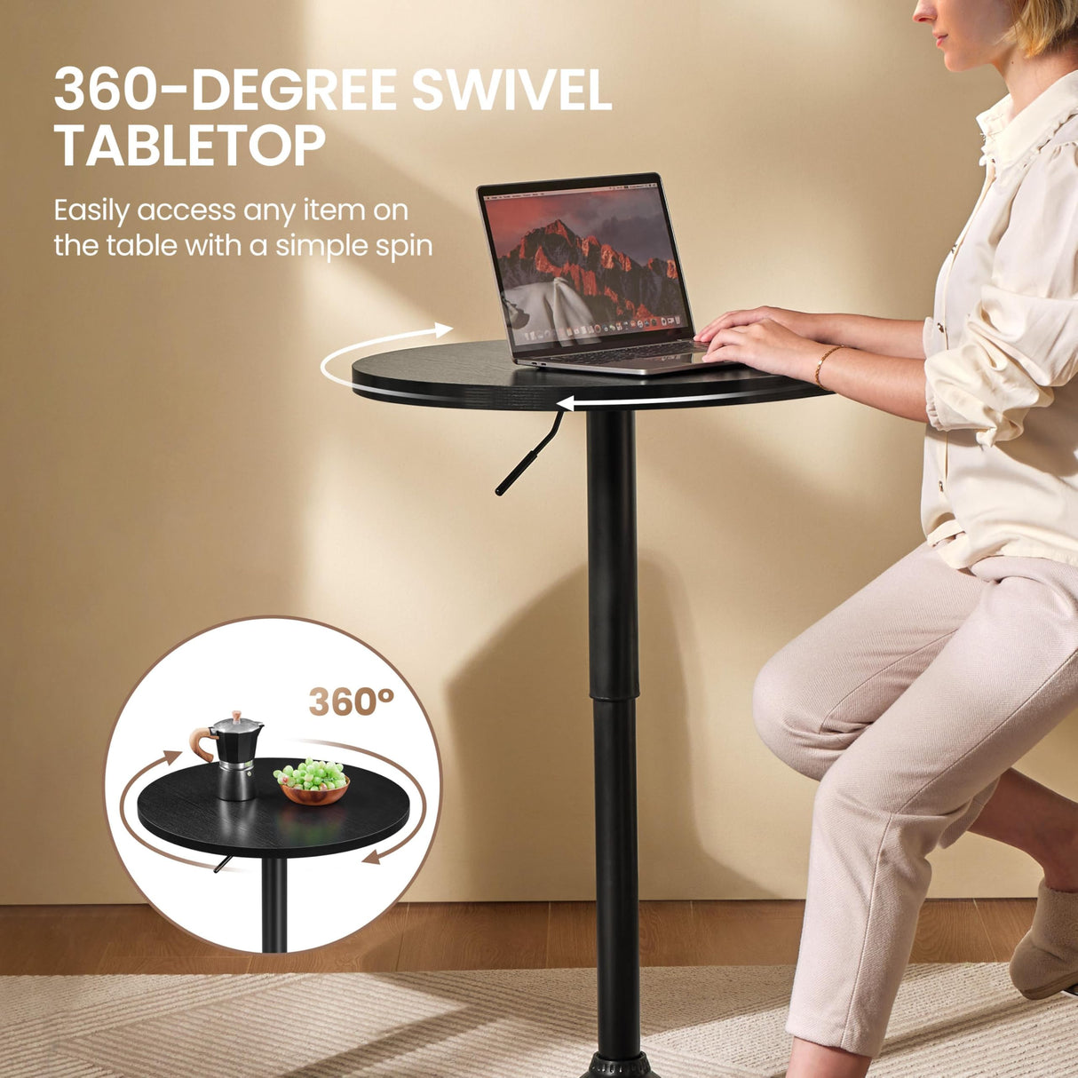 Yaheetech Adjustable Height 360° Swivel Round Bar Table in Full Black Yaheetech