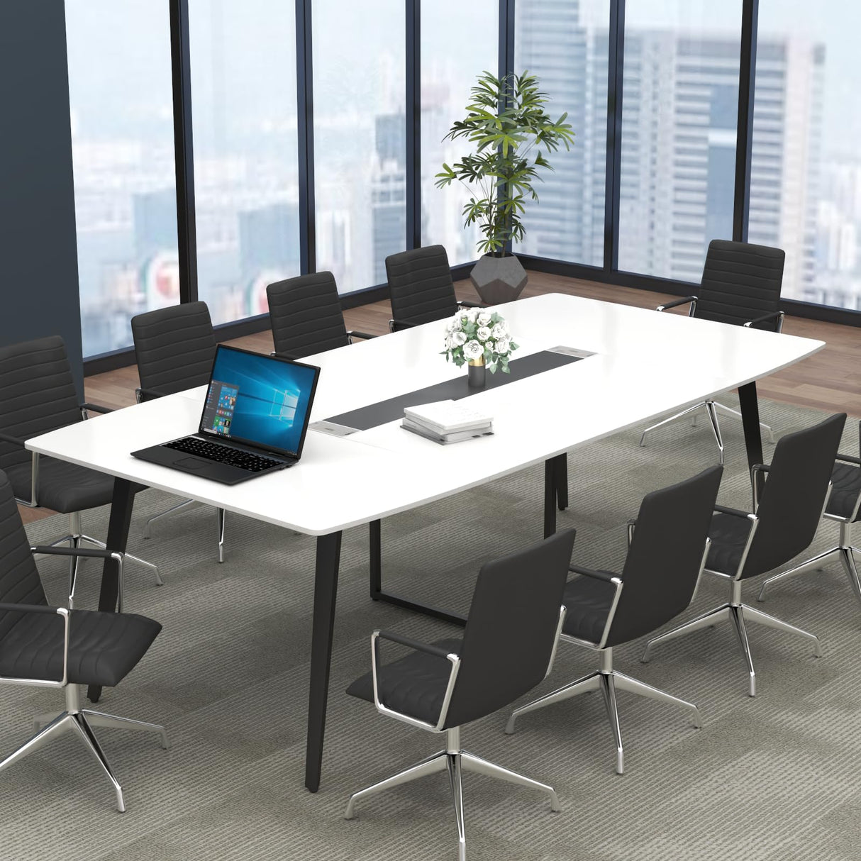 Loomie 8FT Conference Table, 94.49" L x 47.24" W x 29.53" H Meeting Seminar Table with Grommet, Large Boat Shaped Computer Desk, Boardroom Desk for Office Meeting Conference Room,White Loomie