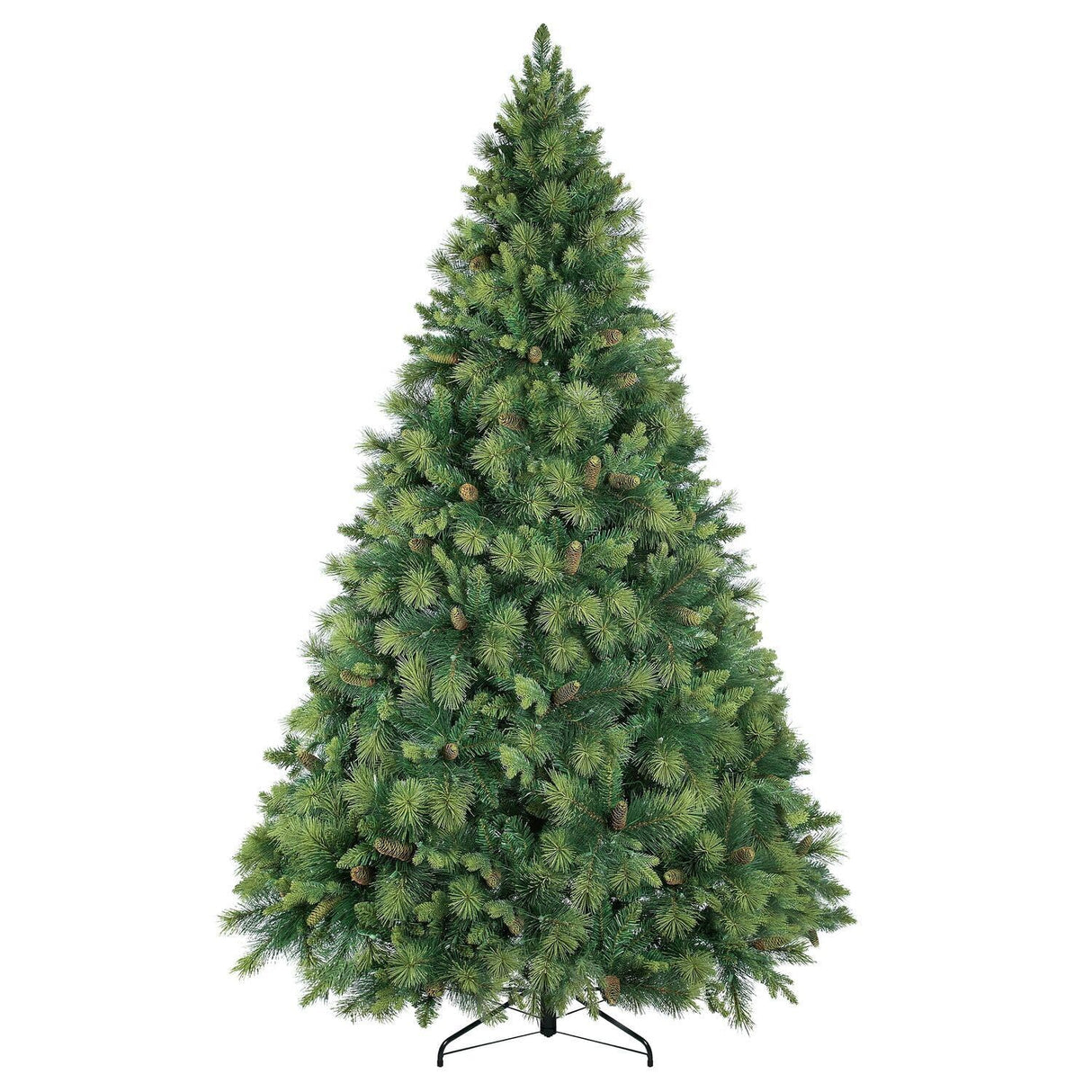 Vail 9ft Prelit Artificial Christmas Tree with Pine Cones, Foot Pedal, 2294 Branch Tips, 1050 Warm Lights and Metal Stand, 62" Wide Realistic Traditional Christmas Tree with Lights by Naomi Home Naomi Home