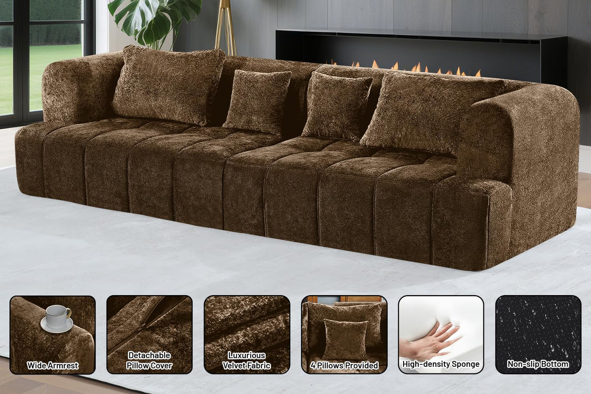 HABUTWAY 103" Modular Cloud Sectional Couch, Modern Modular Sofa Couch with Deep Seats Supportive Cushion Wide Armrests and Pillows for Living Room, Bedroom and Apartment, No Asseembly Required, Brown HABUTWAY
