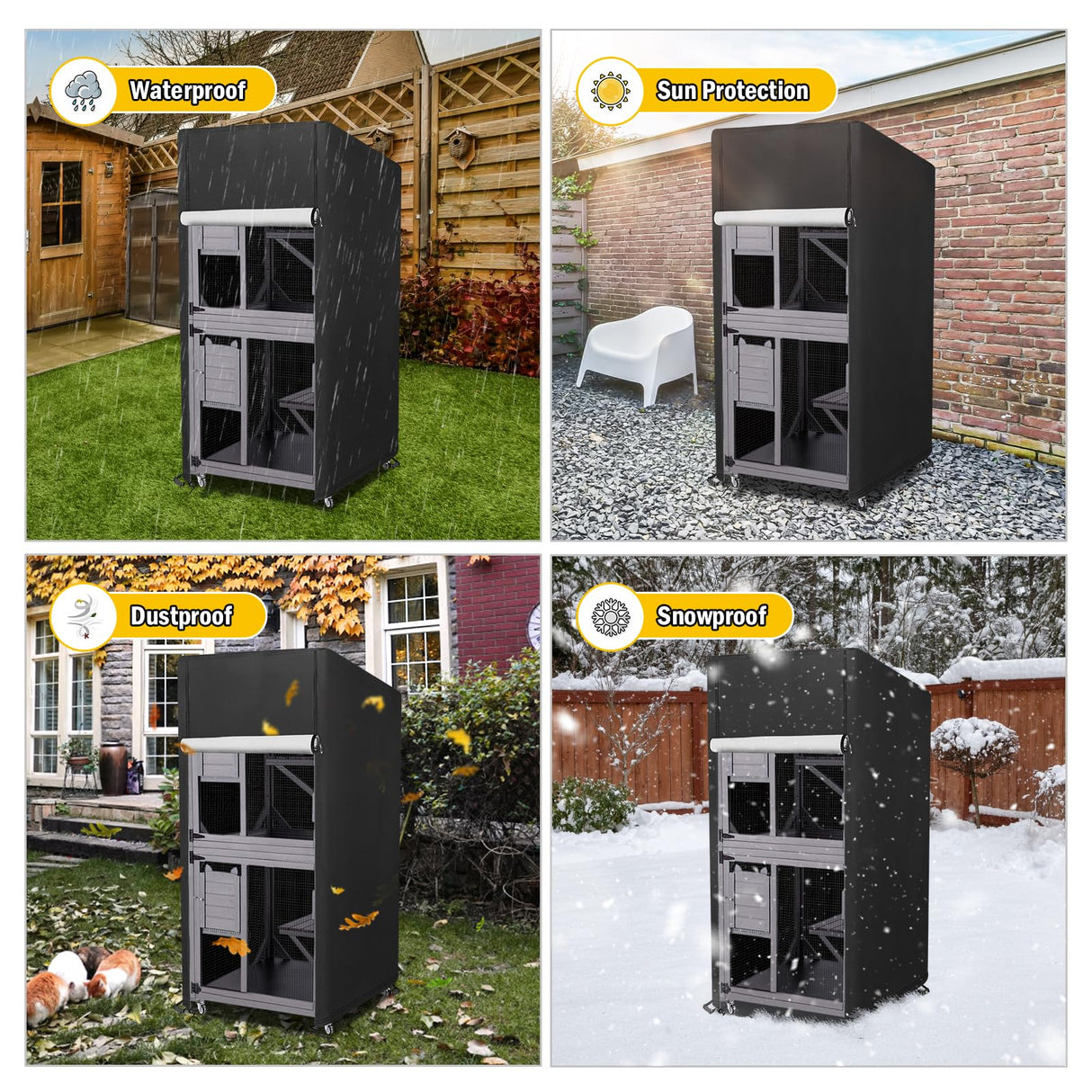 Kingling Outdoor Cat House Cover 25 Inch,Waterproof Catio Covers for 4 Tier Catio Outdoor Cat Enclosure with Wheels Weatherproof Cat Houses Cover for Outsides- 25" L x 25" W x 62" H(Black) Kingling