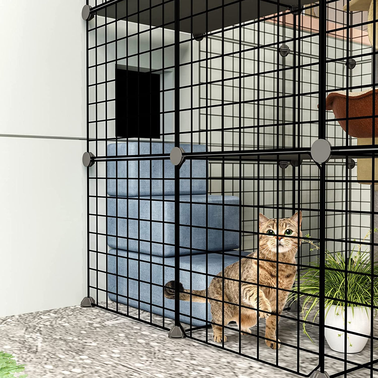 Oneluck Outdoor Cat House Cat Cages Enclosure with Super Large Enter Door, 55L x 41W x41H Balcony Cat Playpen with Platforms,DIY Kennels Crate Large Exercise Place Ideal for 1-3 Cats Oneluck