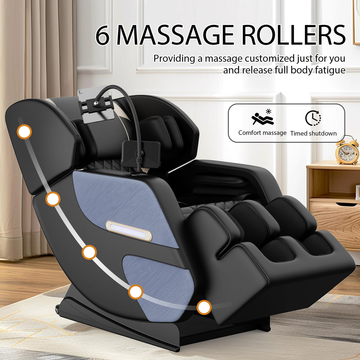 Massage Chair Full Body, Zero Gravity Massage Chair with Auto Modes, Airbag Massage, 6 Fix Point Rollers, Foot Massage, Heating, Touch Screen Controller, Home Relaxation Recliner with Massage, Blue Msutree